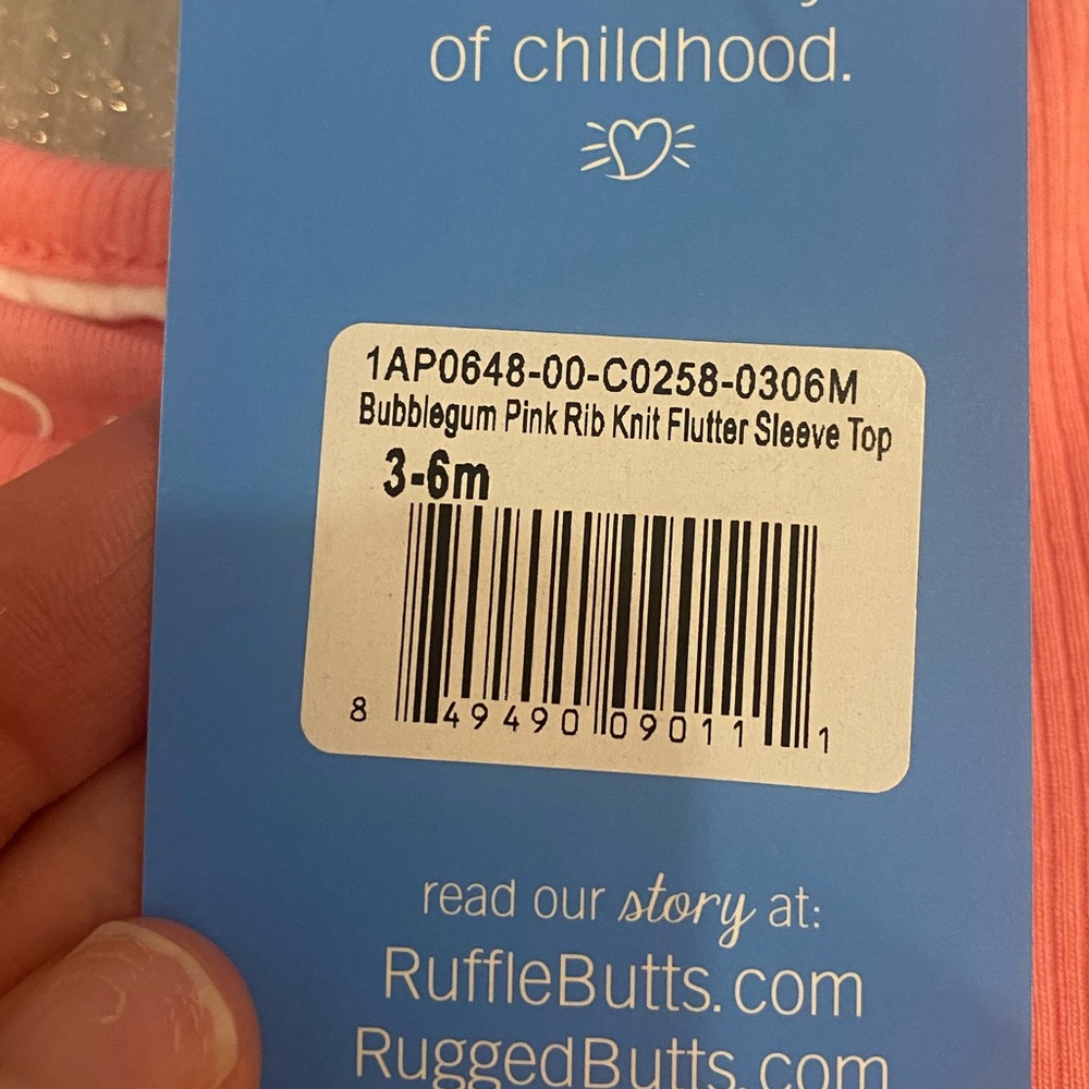 NWT RuffleButts Bubble Gum Pink Ribbed Texture Flutter Sleeve T-Shirt, 3-6M - Picture 6 of 8